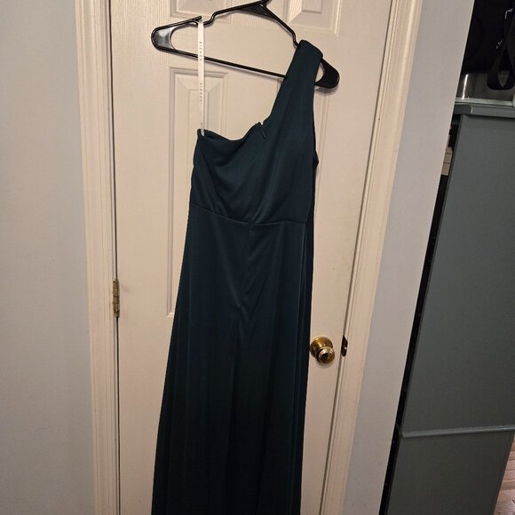 Azazie Brooke Pine A-Line One Shoulder Mesh Dress - Picture 12 of 12